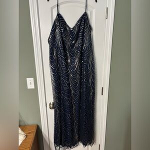 DB Studio Navy and Silver Evening Gown